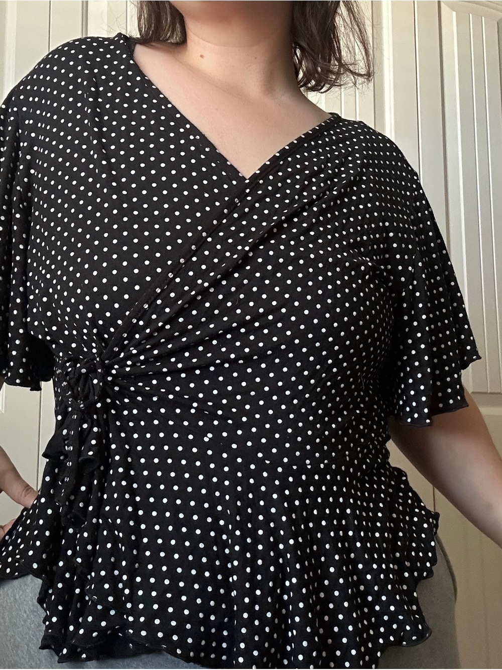 Boohoo Polka Dot Wrap-Style Black Women’s Top Size 20